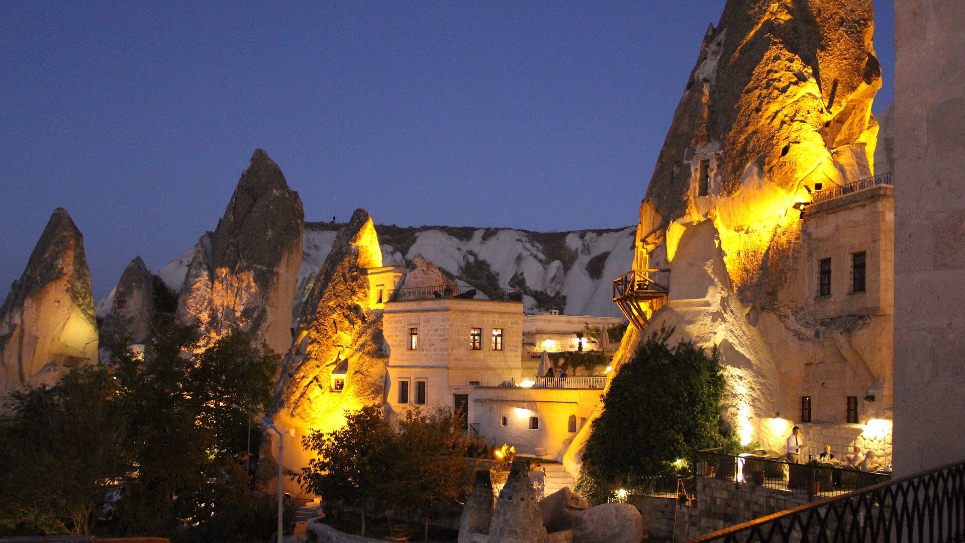 Cave Hotel at night, Goreme Turkey